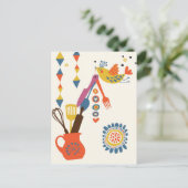 Carte Postale French Country Kitchen - Ustensiles sur floral. (Debout devant)