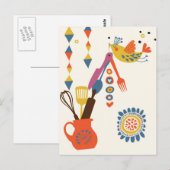 Carte Postale French Country Kitchen - Ustensiles sur floral. (Devant / Derrière)