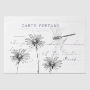 Carte Postale French Flower Dragonfly Decoupage Tissuepapier