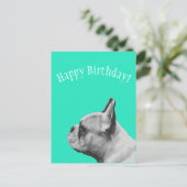 Carte Postale Frenchie | Aqua colored Joyeux Anniversaire (Debout devant)