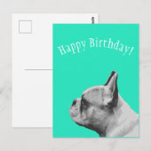 Carte Postale Frenchie | Aqua colored Joyeux Anniversaire (Devant / Derrière)