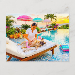 Carte Postale Frenchie au massage de la piscine