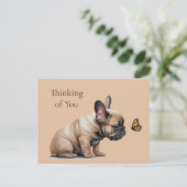 Carte Postale Frenchie & Papillon Pensant à toi (Debout devant)