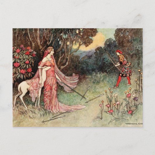 Carte Postale Frère et soeur Grimm - Conte de fées Warwick Goble (Devant)