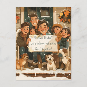 Carte Postale Frères, enfants et chiens
