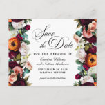 Carte Postale Fresh Fall Romantic Floral Wedding Enregistrer la<br><div class="desc">Fleurs fraîches d'automne font de ce mariage Save the Date card un stand out. Une mise en page de texte élégante et de bon goût est prête à être personnalisée avec vos informations mariages pour préparer vos invités à l'événement futur. Les couleurs comprennent le rouge bordeaux, le rose rose rousse,...</div>