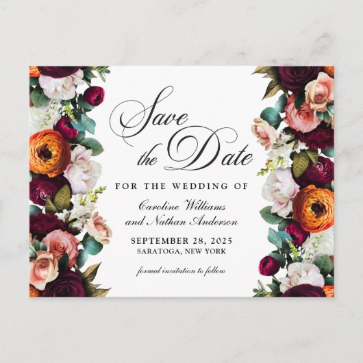 Carte Postale Fresh Fall Romantic Floral Wedding Enregistrer la  (Devant)