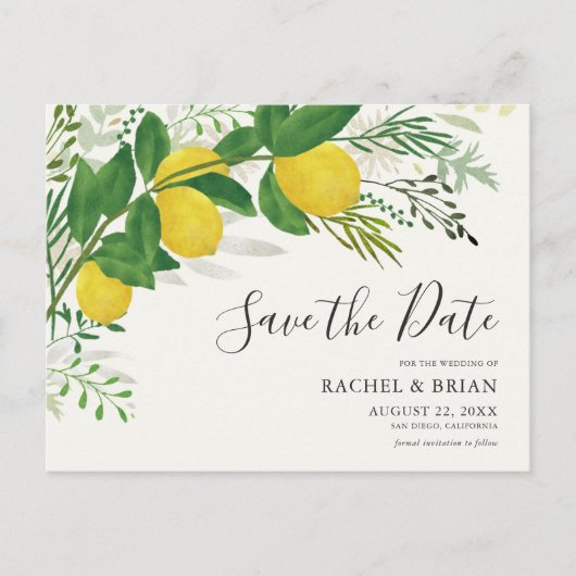 Carte Postale Fresh Lemon Save the Date Invite Postcard (Devant)