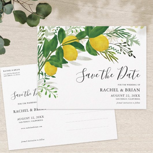 Carte Postale Fresh Lemon Save the Date Invite Postcard