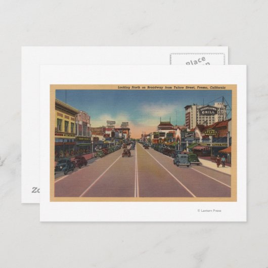 Carte Postale Fresno, vue de CA - nord sur Broadway (Devant / Derrière)