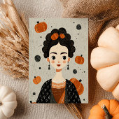 Carte Postale Frida Kahlo avec Halloween Éffrayant Citrouille