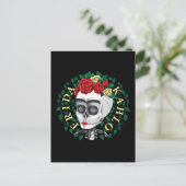Carte Postale Frida Kahlo | Crâne avec couronne Rose (Debout devant)