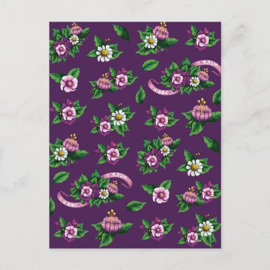 Carte Postale Frida Kahlo | Purlpe Floral Bouquet Motif (Devant)