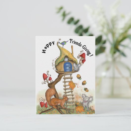 Carte Postale Friendsgiving en forêt - Cabane enchantée (Debout devant)