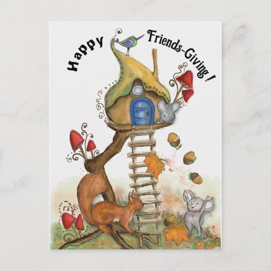Carte Postale Friendsgiving en forêt - Cabane enchantée (Devant)