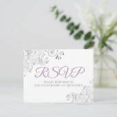Carte Postale Frills Argent Simple Élégant Mariage Violet RSVP (Debout devant)