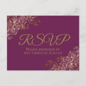 Carte Postale Frills d'or chic sur Cassis Mariage violet RSVP (Devant)