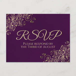 Carte Postale Frills or élégant sur Plum Purple Wedding RSVP