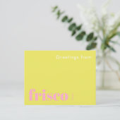 Carte Postale Frisco Texas typographie jaune rose (Debout devant)