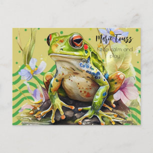 Carte Postale Frog Watercolor Fun text & Name Flat Holiday Card