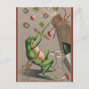 Carte Postale Frogue vintage faisant sauter le bouchon de champa