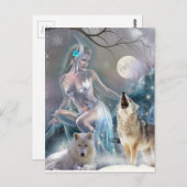 Carte Postale Froid dans le temps Fille et loups d'hiver (Devant / Derrière)