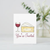 Carte Postale Fromage Brie Red Wine Cocktail Party Invitation (Debout devant)