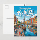 Carte Postale Front de mer de Nyhavn Danemark (Devant / Derrière)