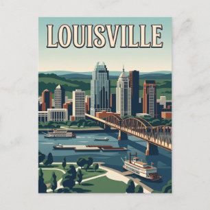 Carte Postale Front de rivière de Louisville Kentucky Art vintag
