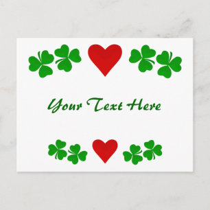 Carte Postale Frontière de trèfle irlandais avec cœur rouge 