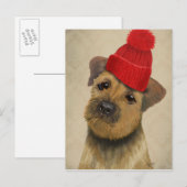 Carte Postale Frontière Terrier avec le casquette rouge de (Devant / Derrière)