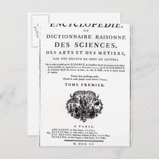 Carte Postale Frontispiece à 'L'Encyclopédie (Devant / Derrière)