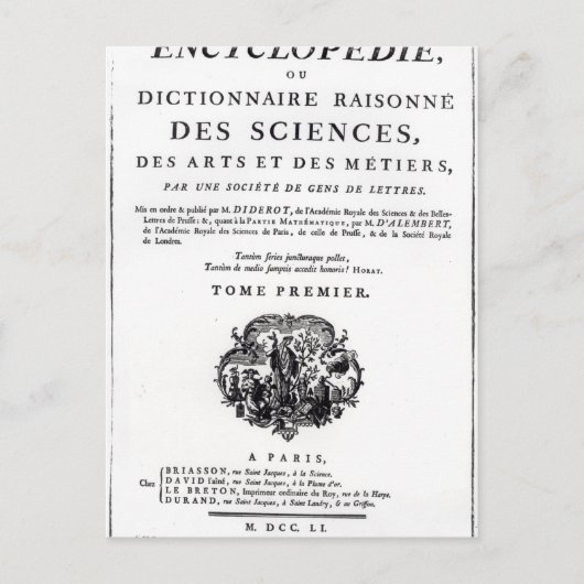 Carte Postale Frontispiece à 'L'Encyclopédie (Devant)