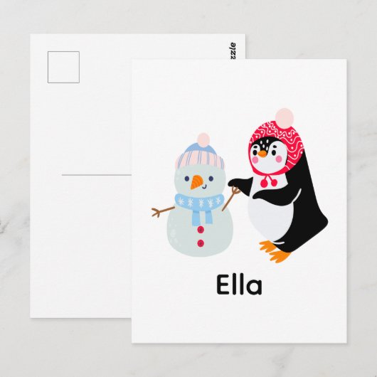 Carte Postale Frosty le bonhomme de neige et le pingouin (Devant / Derrière)