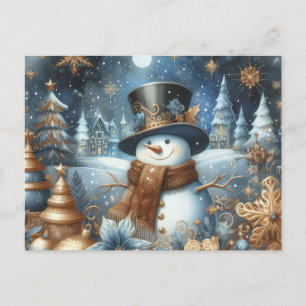 Carte Postale Frosty le bonhomme de neige fantaisiste bleu Noël