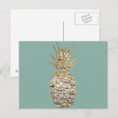 Carte Postale Fruit d'ananas moderne chic en marbre doré (Devant / Derrière)