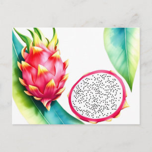 Carte Postale Fruit du dragon à l'aquarelle dans des couleurs vi