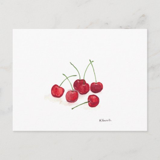 Carte Postale Fruits de cerises rouges Aquarelle Nourriture été  (Devant)