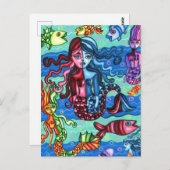 Carte Postale Fruits de mer Poisson Abstrait peinture originale (Devant / Derrière)