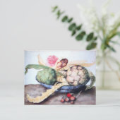 CARTE POSTALE FRUITS DE SAISON 4- ARTICHOKES, ROSE & FRAISES (Debout devant)