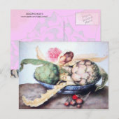 CARTE POSTALE FRUITS DE SAISON 4- ARTICHOKES, ROSE & FRAISES (Devant / Derrière)