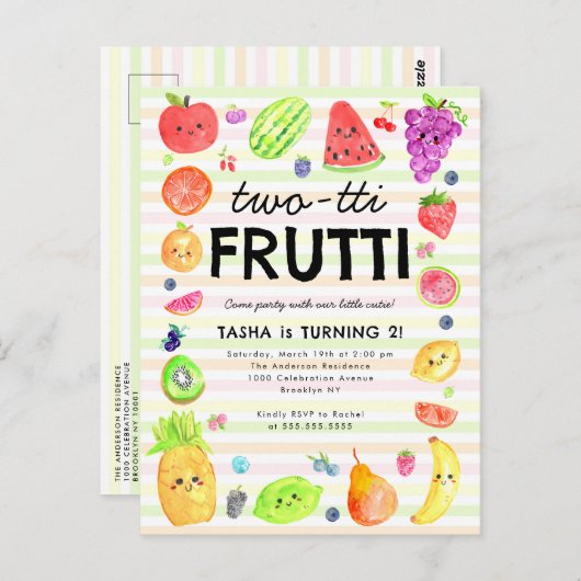 Carte Postale Fruits d'été mignons à deux tti 2e anniversaire (Devant / Derrière)