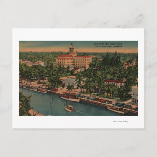 Carte Postale Ft. Lauderdale, FL - Vue de New River & Court (Devant)