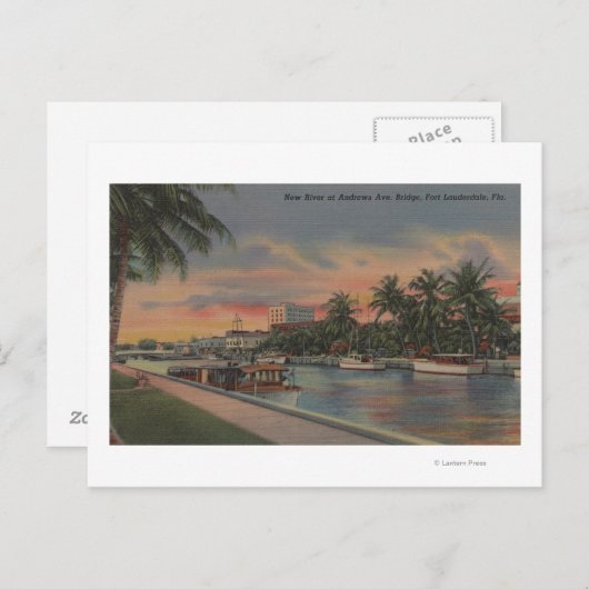 Carte Postale Ft. Lauderdale, FL - Vue sur la New River & Andrew (Devant / Derrière)