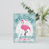 Carte Postale Ft Lauderdale Florida Flamant rose rose Retro (Debout devant)
