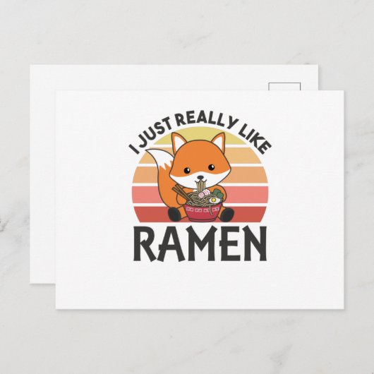 Carte Postale Fuchs J'aime vraiment les ramen sucrés et mignons  (Devant / Derrière)