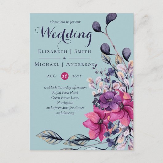 Carte Postale Fuchsia Dreams coordonne Sage and Deep Pink (Devant)