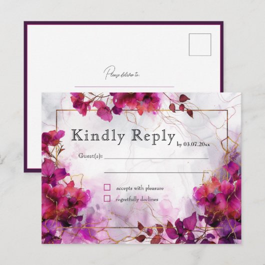 Carte Postale Fuchsia Enchantement : Aquarelle (Devant / Derrière)