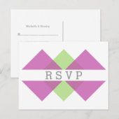 Carte postale Fuchsia Green Geometry Triad RSVP (Devant / Derrière)
