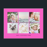 Carte Postale Fuchsia Personnalisé 6 photos Universal Greetings<br><div class="desc">Cartes de vœux Universelles Fuchsia rose personnalisées avec 6 photos de famille,  présentant un collage de photos stylé avec 6 images personnalisées,  votre message de vœux dans une police élégante manuscrite,  votre nom,  date,  année,  message au dos dans une police sans empattement moderne et simple.</div>